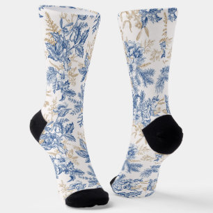 Blauwintermuster für Vintage Blume Socken