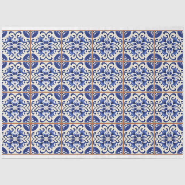 Blauziegel mit Orangenhain Seidenpapier (Vorderseite)