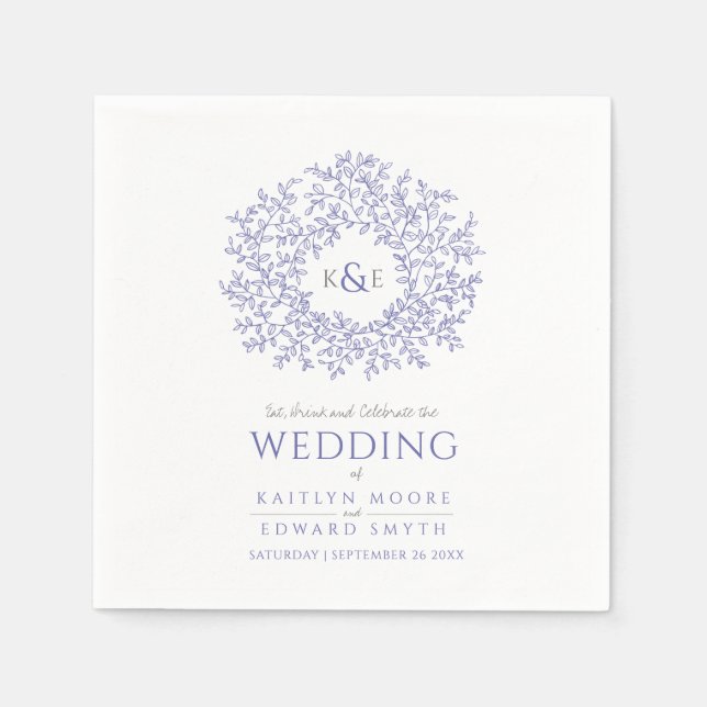 Blauzungenkreis-Monogramm-Hochzeit Serviette (Vorderseite)