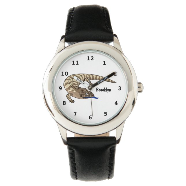 Blauzungenreptilierer Cartoon Armbanduhr (Vorderseite)