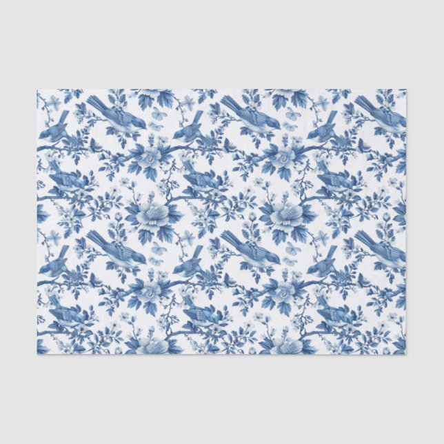 Blauzungentypmuster mit Vögeln auf Zweigen Seidenpapier (Vorderseite)