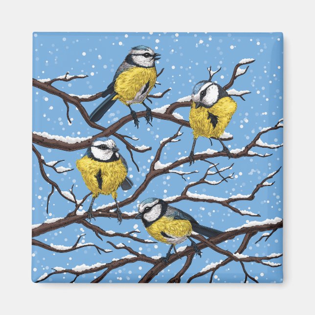 Blauzungenvögel im Winter Magnet (Vorne)