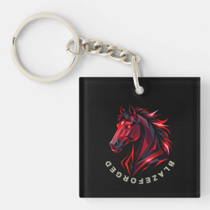 BlazeForge Roter Pferd Quadrat Schlüsselanhänger