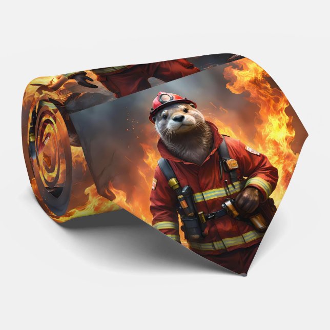 **"Blazing Brawn: The Otter Firefighter"*** Krawatte (Gerollt)
