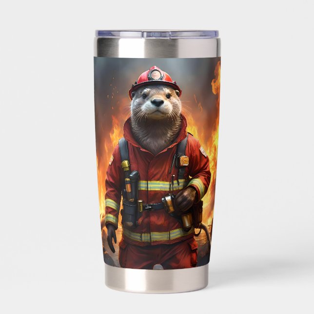 **"Blazing Brawn: The Otter Firefighter"*** Thermobecher (Rückseite)