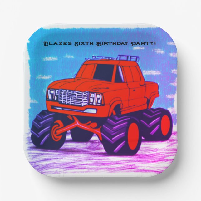 Blazing Fury: Der rote Monster Truck Pappteller (Vorderseite)