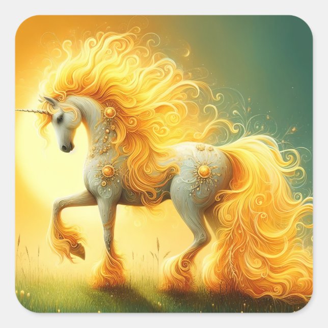 Blazing Sun Unicorn Quadratischer Aufkleber (Vorderseite)