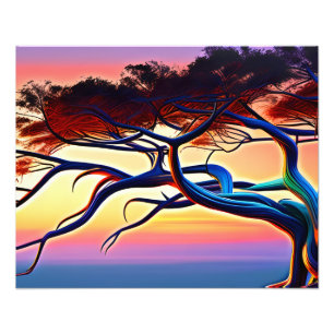 Blazing Sunset Tree Art Fotodruck