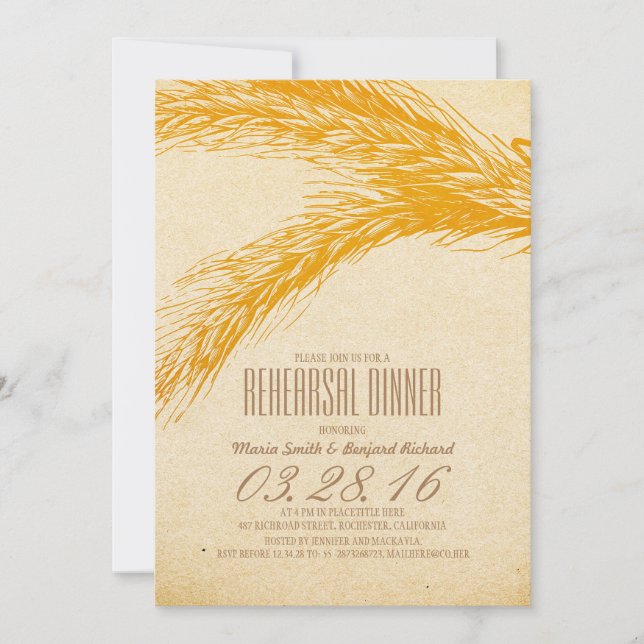Blé Rustique Répétition Dîner Invitations (Devant)