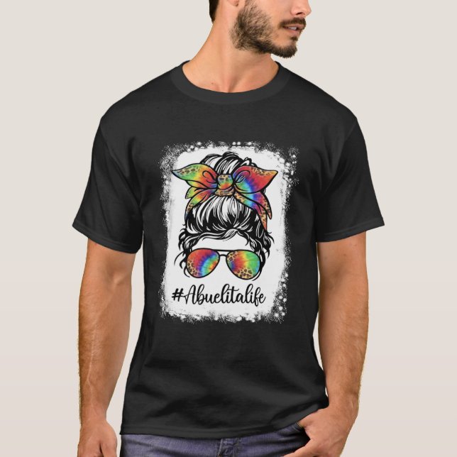 Bleached Abuelita Life Messy Bun Girl Leopard Moth T-Shirt (Vorderseite)