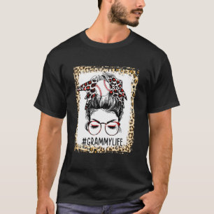 Bleached Ball Grammy Messy Bun Game Day Mthers Da T-Shirt