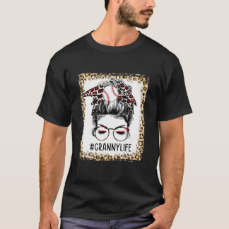 Bleached Ball Granny Messy Bun Game Day Mthers Da T-Shirt