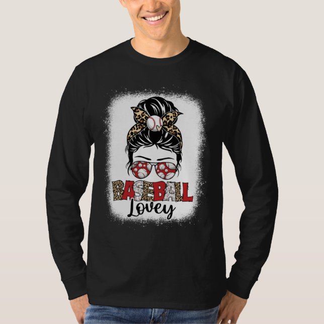 Bleached Baseball Lovey Leopard Messy Bun Mothers  T-Shirt (Vorderseite)