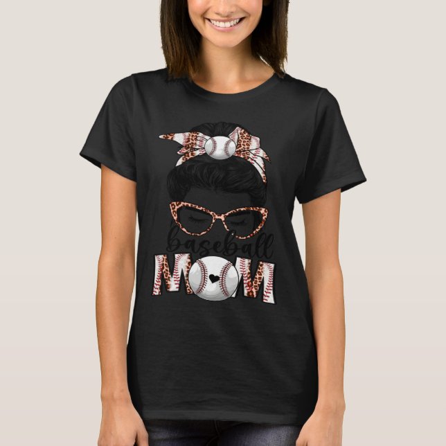 Bleached Baseball Mom Game Day Messy Bun Leopard P T-Shirt (Vorderseite)