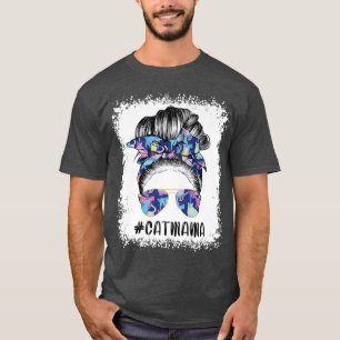 Bleached Cat Mama Messy Hair Bun Sonnenblume Mutte T-Shirt