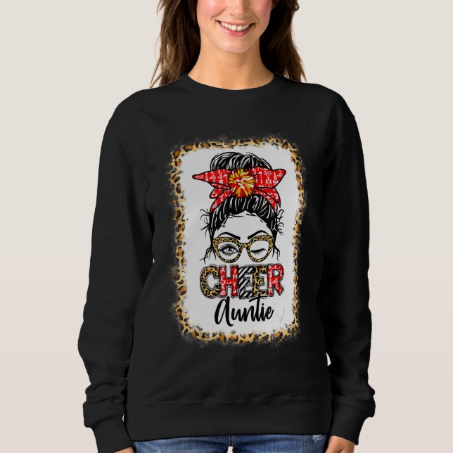 Bleached Cheer Auntie Cheerleading Messy Bun Leopa Sweatshirt (Vorderseite)