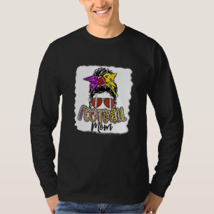 Bleached Football Mama Life Leopard Messy Bun Play T-Shirt
