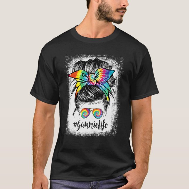 Bleached Gammie Life Messy Hair Bun Gefärbte Krawa T-Shirt (Vorderseite)