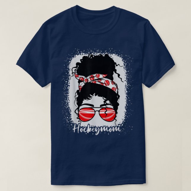Bleached Hockey Mama Life mit Leopard Messy Bun Wo T-Shirt (Design vorne)