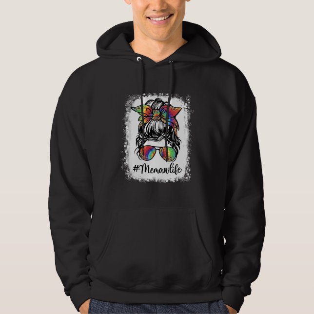 Bleached Memaw Life Messy Bun Girl Leopard Cute Mo Hoodie (Vorderseite)