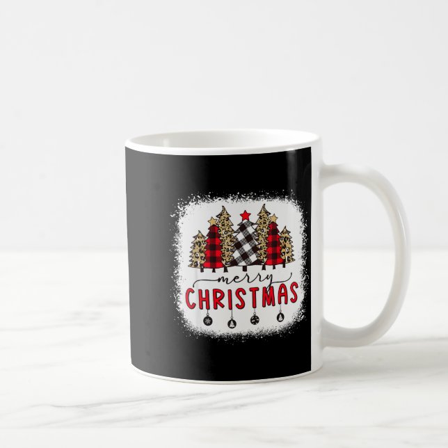 Bleached Merry Christmas Tree Funny Leopard Plaid  Kaffeetasse (Rechts)