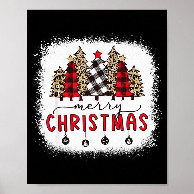 Bleached Merry Christmas Tree Funny Leopard Plaid  Poster (Vorne)