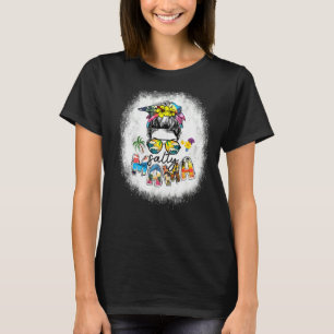 Bleached Salty Mama Messy Bun Beach Vibes Summer V T-Shirt
