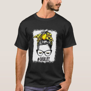 Bleached Softball Gigi Messy Bun Game Day Mothers  T-Shirt