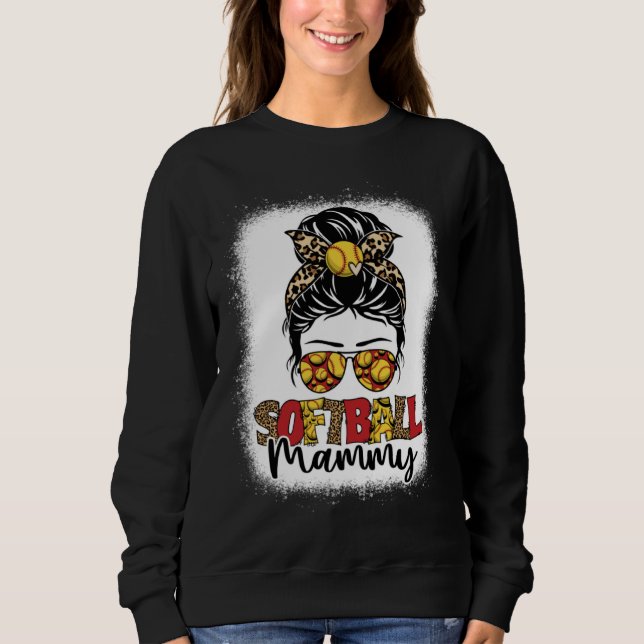 Bleached Softball Mammy Leopard Messy Bun Mothers  Sweatshirt (Vorderseite)