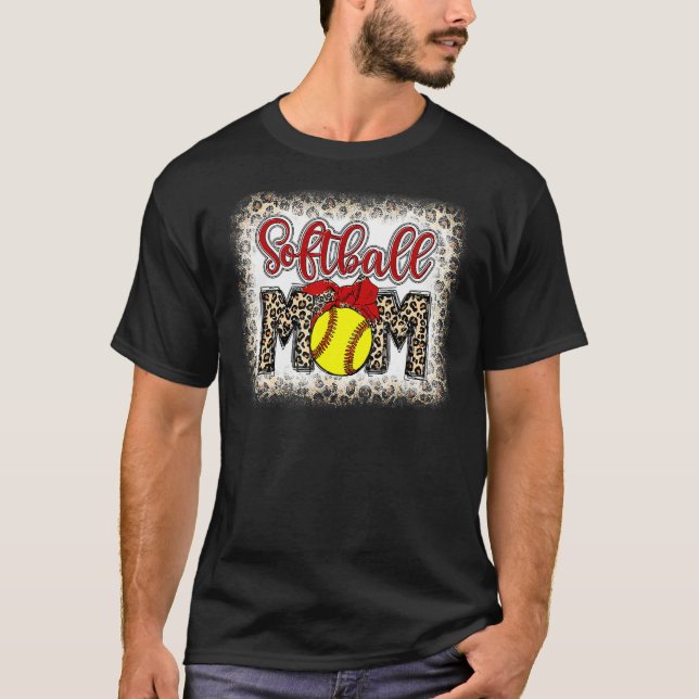 Bleached Softball Mom Leopard Baseball Mom Women M T-Shirt (Vorderseite)