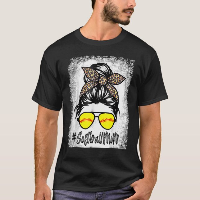   Bleached Softball Mom Life With Leopard And Mess T-Shirt (Vorderseite)