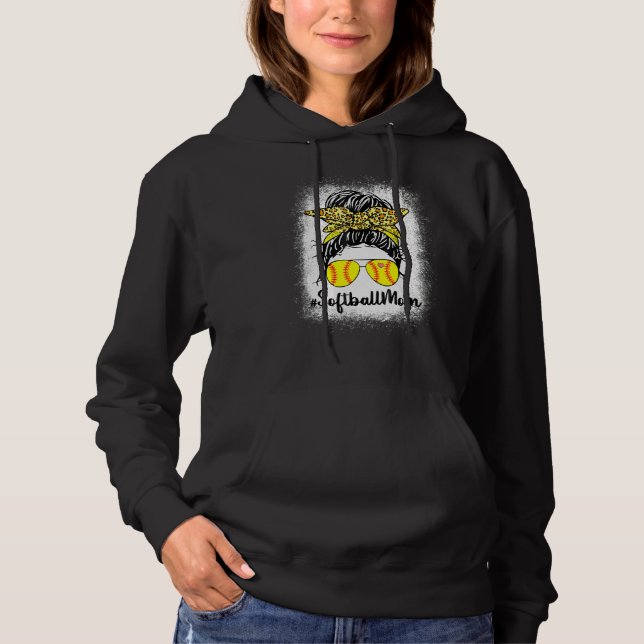 Bleached Softball Mom Life With Leopard and Messy  Hoodie (Vorderseite)