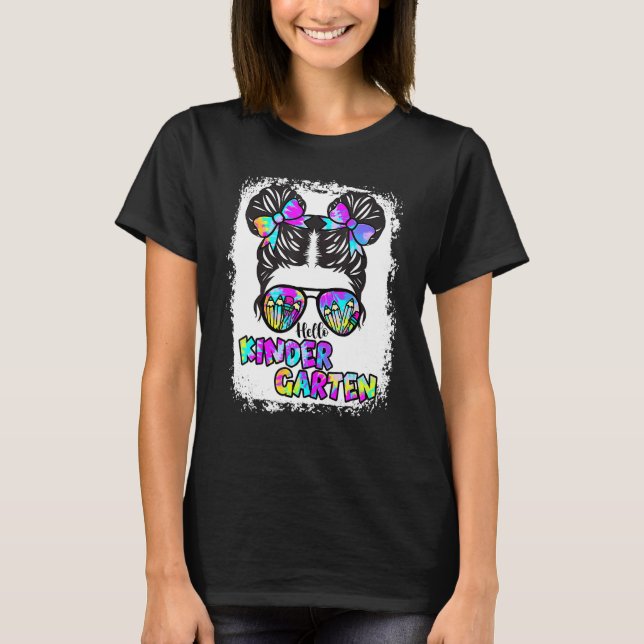 Bleached Tie Dye Hello Kindergarten Back To School T-Shirt (Vorderseite)
