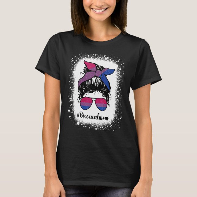 Bleachhed Bisexual Mama Messy Bun Mommy Lgbt Pride T-Shirt (Vorderseite)