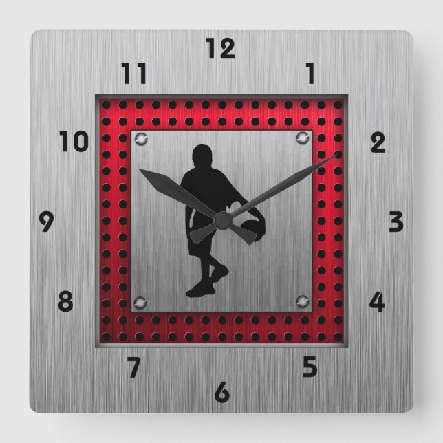 Blechbürste, Basketball; rot Quadratische Wanduhr (Vorderseite)