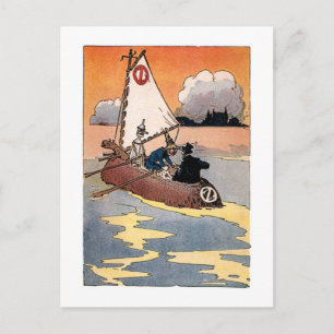 Blechmann und Vogelscheuche in einem Boot Postkarte