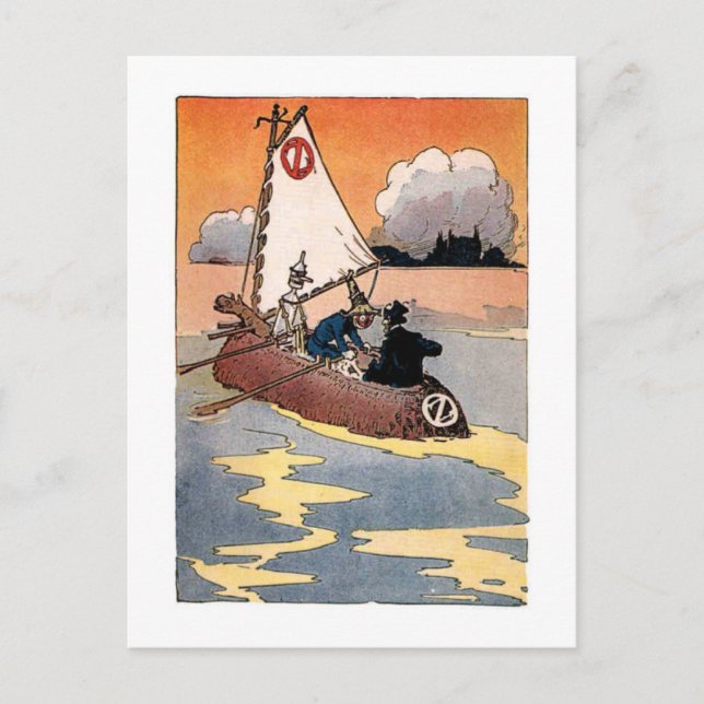 Blechmann und Vogelscheuche in einem Boot Postkarte (Vorderseite)