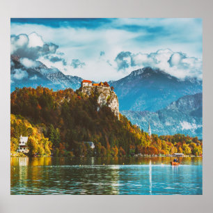 Bled Castle: Slowenischer Cliff-Blick. Poster