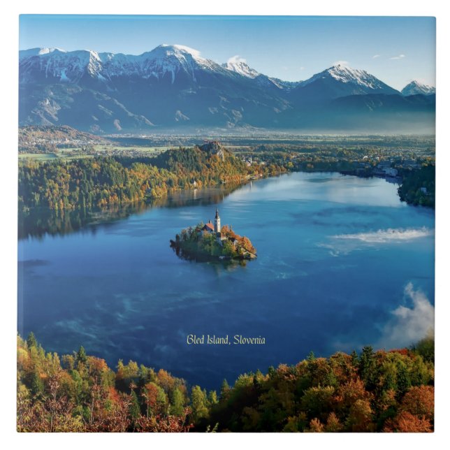 Bled Island, Slovenia, scenic Fliese (Vorderseite)