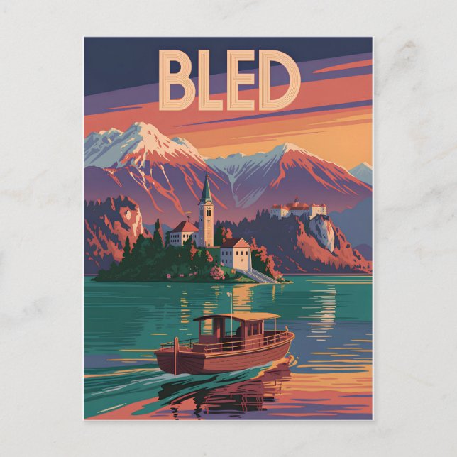 Bled Slovenia vintage Postkarte (Vorderseite)