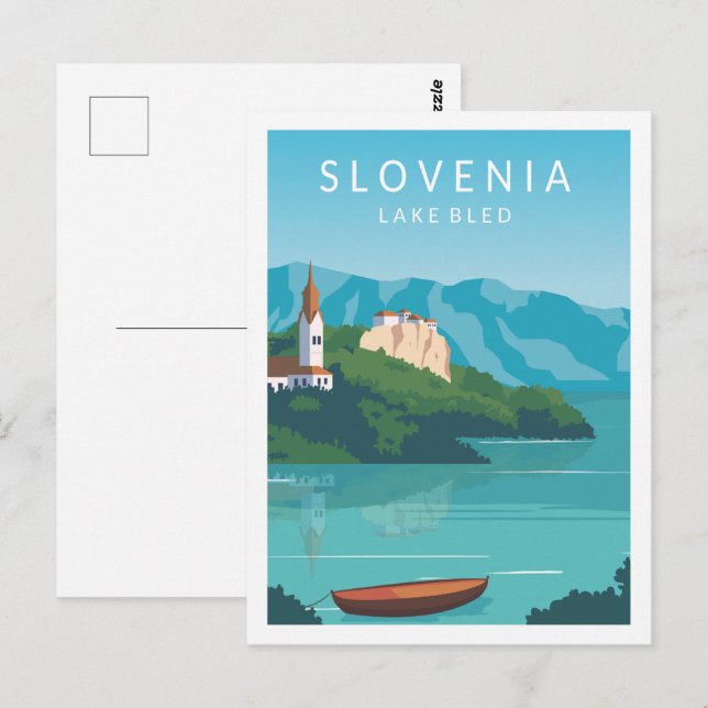 Bled Slovenien - Reise-Ort Illustration Postkarte (Vorne/Hinten)