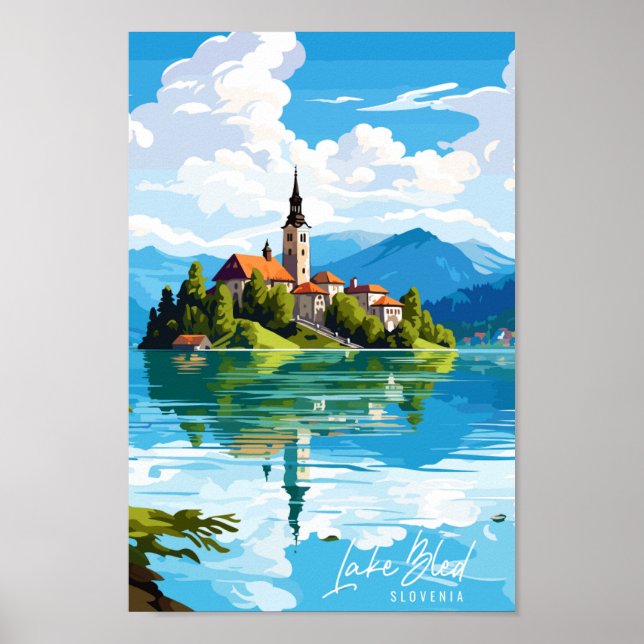 Bled Slovenien Vintage Illustration Poster (Vorne)