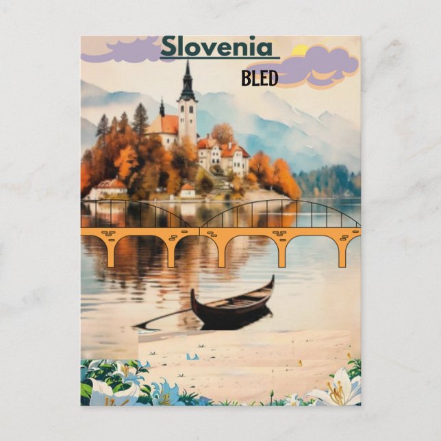 Bled Travel Postcard Slovenien Art, Blue Bled Postkarte (Vorderseite)