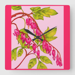 bleeding hearts flowers quadratische wanduhr