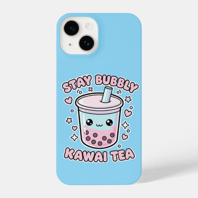 Bleib Bubbly Kawaii Tee - Süßer pastellblauer Boba iPhone 14 Hülle (Rückseite)