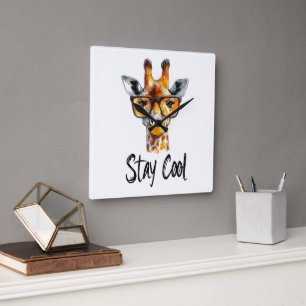 Bleib cool - Giraffe mit Sonnenbrille Illustration Quadratische Wanduhr