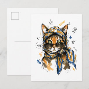 Bleib cool, Katze mit Sonnenbrille & Paisley-Schal Postkarte