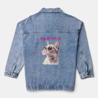 Bleib cool, sieh süß aus Pinke Katze bläst Bubble Jeansjacke