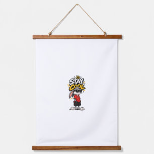 Bleib Cool Street Style Kaninchen Grafik – Lustige Wandteppich Mit Holzrahmen