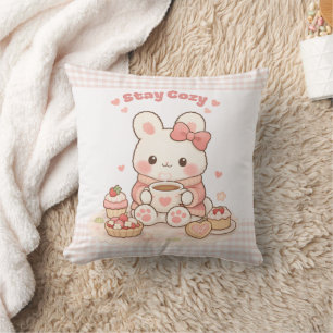 Bleib Cozy Süßer Hase Rosa Gingham Süßes Zuhause Kissen